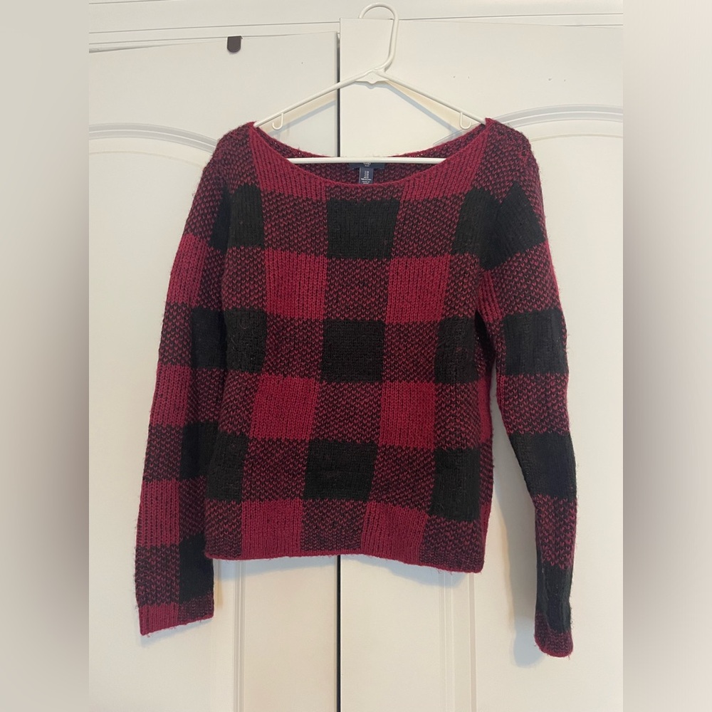 Plaid fuzzy sweater